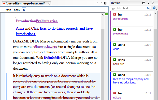 oXygen Authoring Tool. This track-changes mode is suitable for sequential review sessions.
