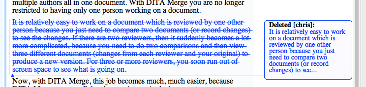 Nested change after two way processing and accept/reject conversion. Comment explains a paragraph has been deleted by Chris