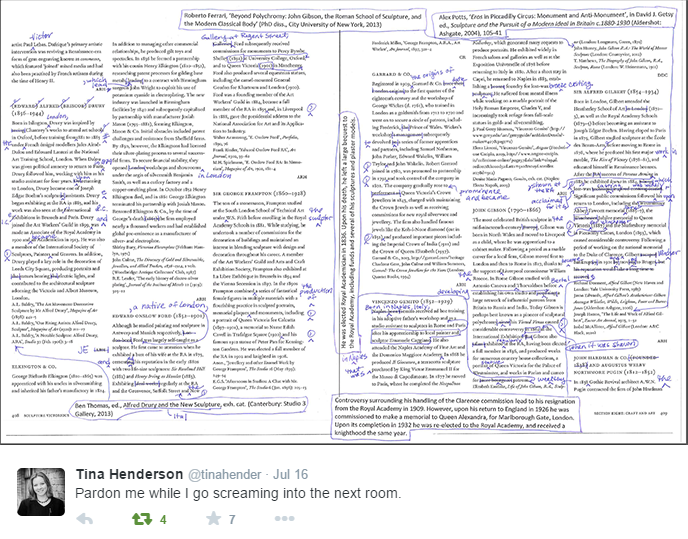 Tina Henderson’s tweet showing a lot of edits to a paper. Her tweet reads: Pardon me while I go screaming into the next room.