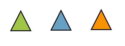 Version B shows 3 triangles of different colours.