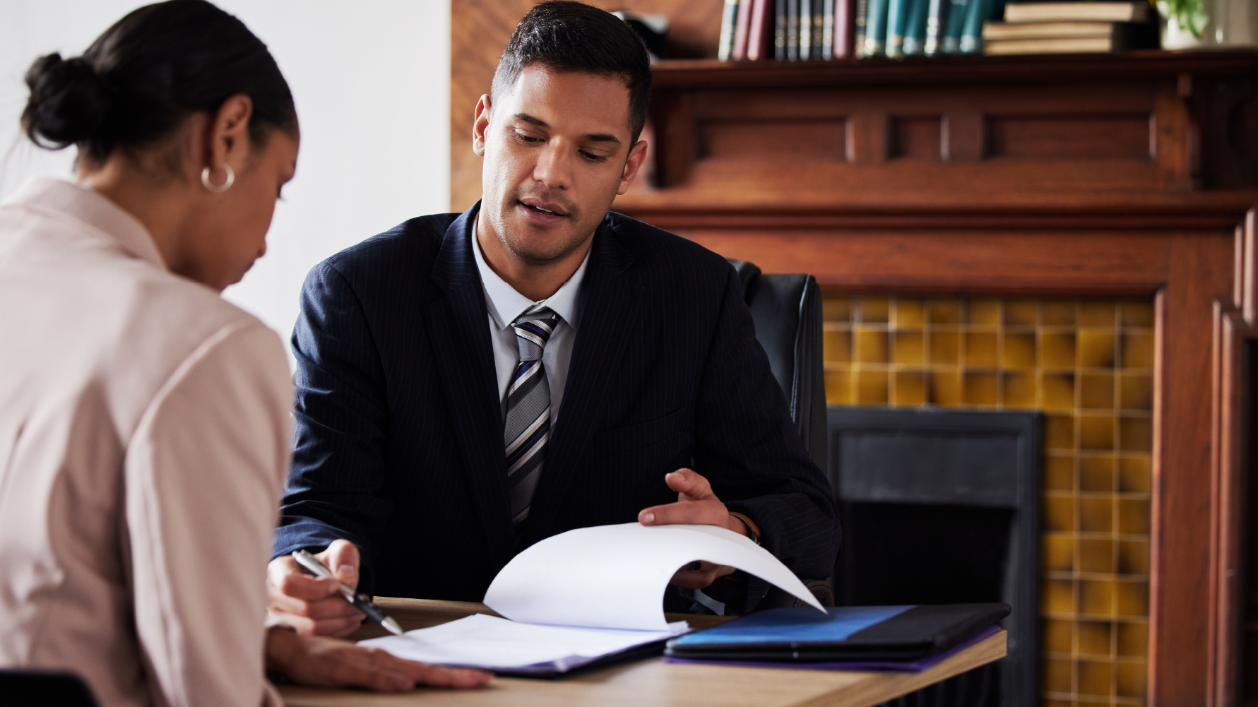 Lawyer sharing documents with client